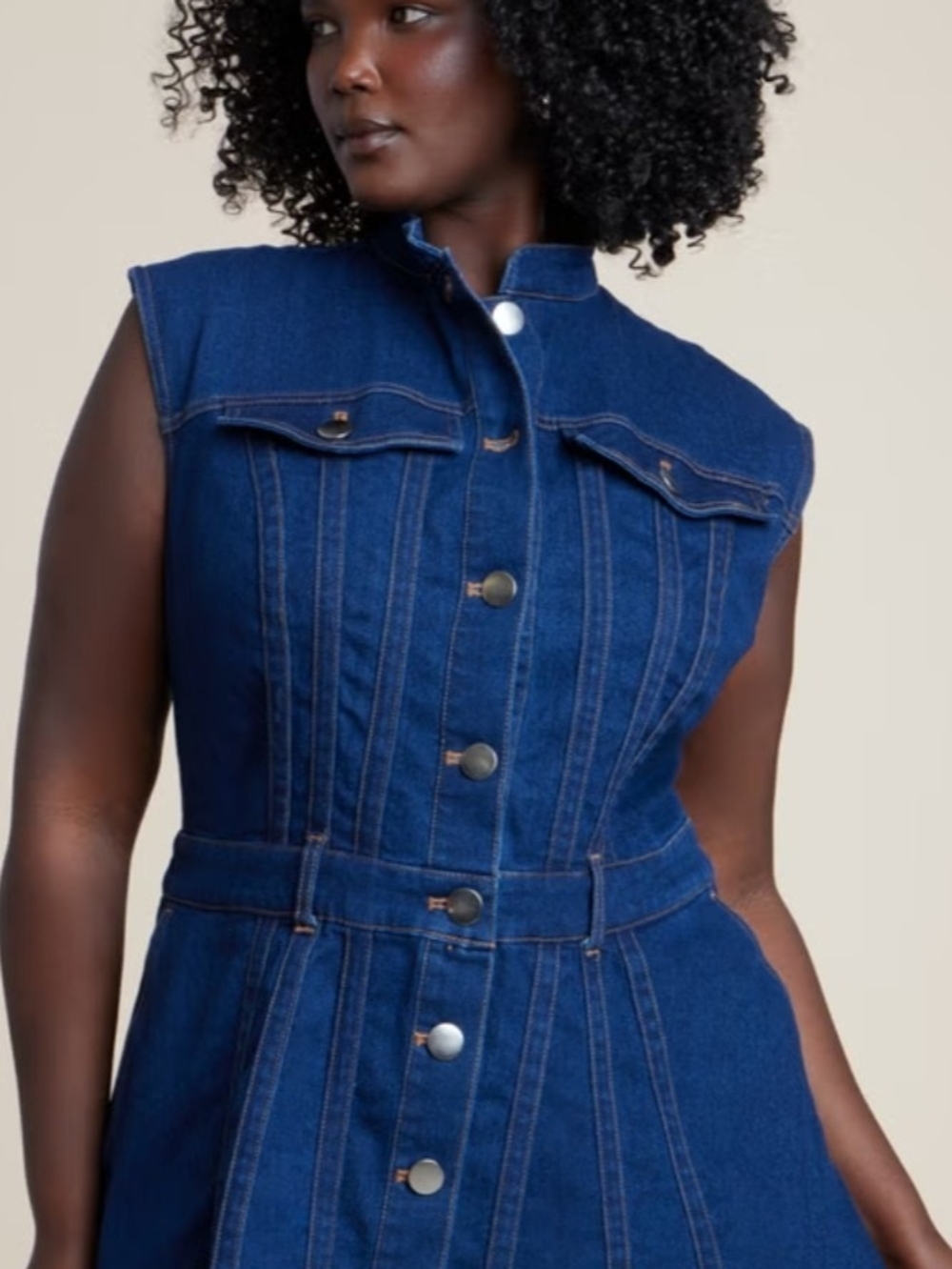 Eloquii Dark Blue Sleeveless Denim Button-Front Dress - Picture 4 of 4